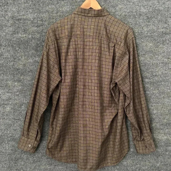 Scott Barber Shirt Mens Large Brown Plaid Long Sleeve Casual Office Button Front - Picture 2 of 12